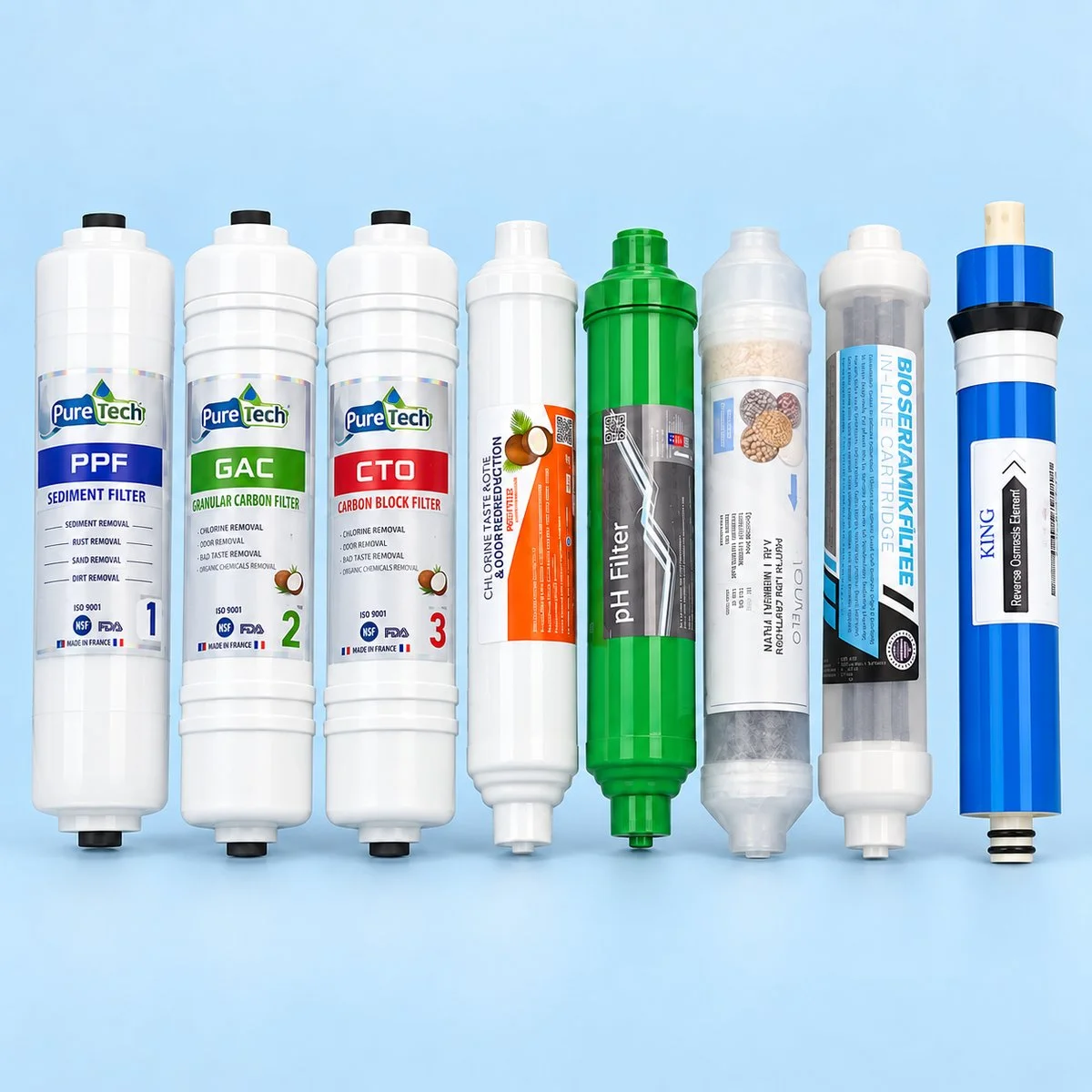 PureTech 8'li Filtre Seti (pH, Mineral, Bio Seramik, Membranlı)