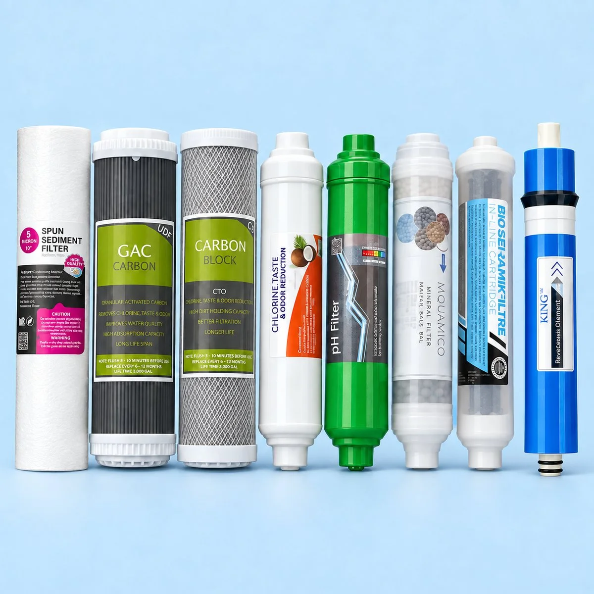 10 İnç 8'li Filtre Seti (pH, Mineral, Bio Seramik, Membranlı)